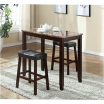 JERFIT 3-Piece Counter Height Dining Set with Marble Tabletop and 2 Stools, Espresso Finish Wood Kitchen Breakfast Nook Set