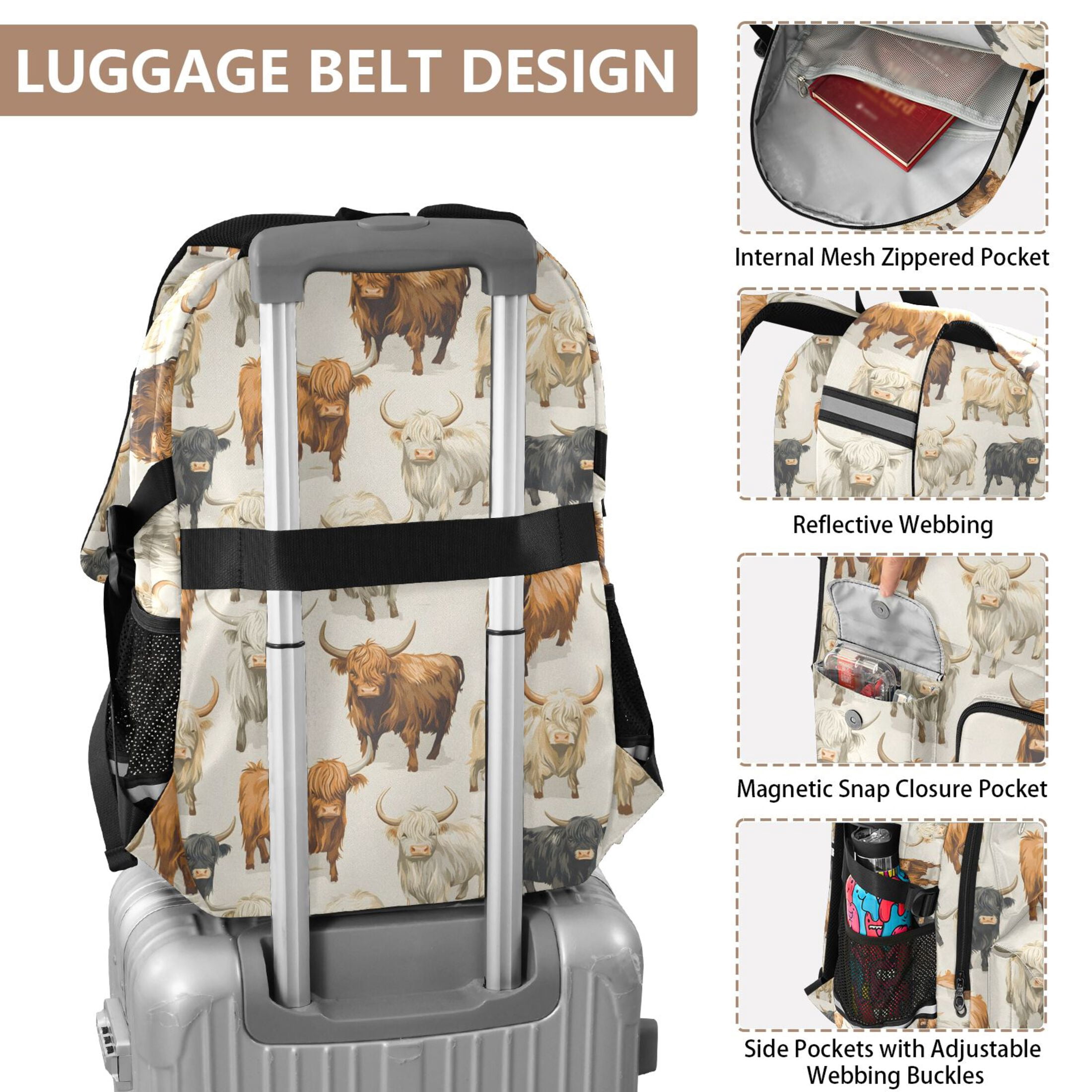 ALAZA Highland Cows Print Student Backpack School Bookbag Large Laptop Daypack Travel Bag