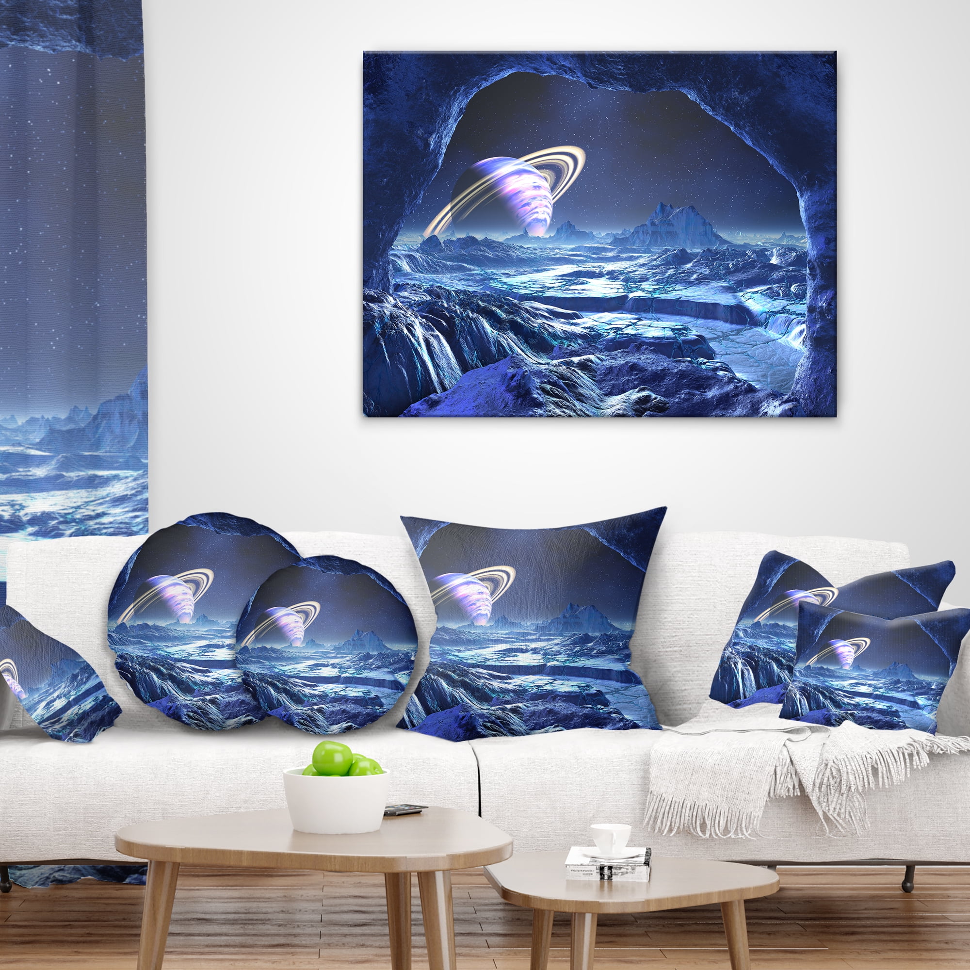 Designart Electric Blue Alien World - Landscape Printed Throw Pillow - 16x16