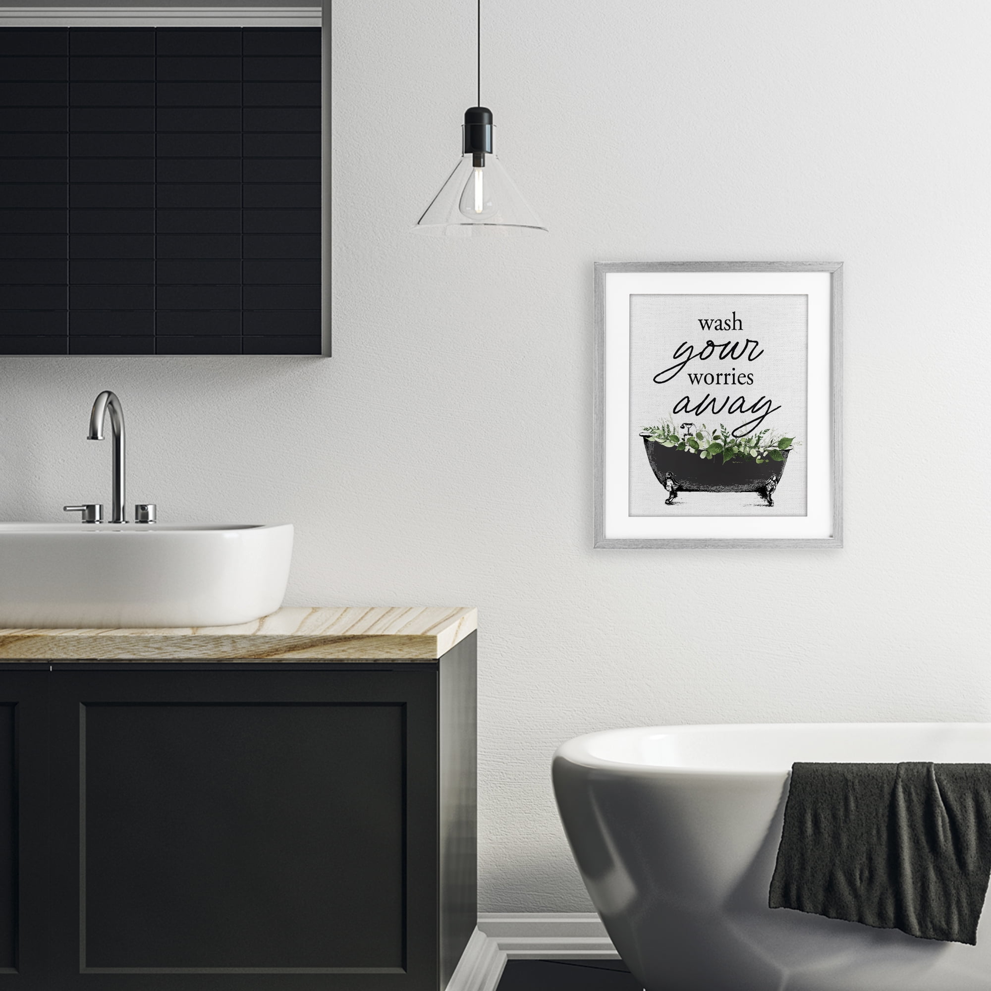 Wash Worries Away Herbs Gray Framed Print Under Glass, design by Lettered and Lined