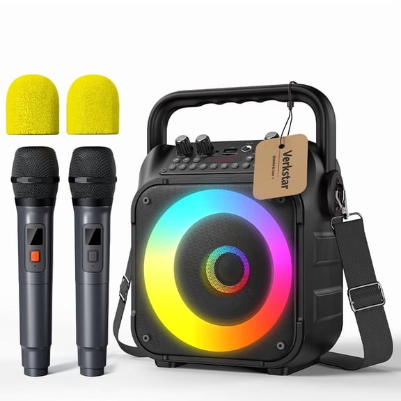 Bonaok Karaoke Machine for Adults with 2 Wireless Microphones, Portable Karaoke Machine, Karaoke Microphone with PA System for Home Party, Black
