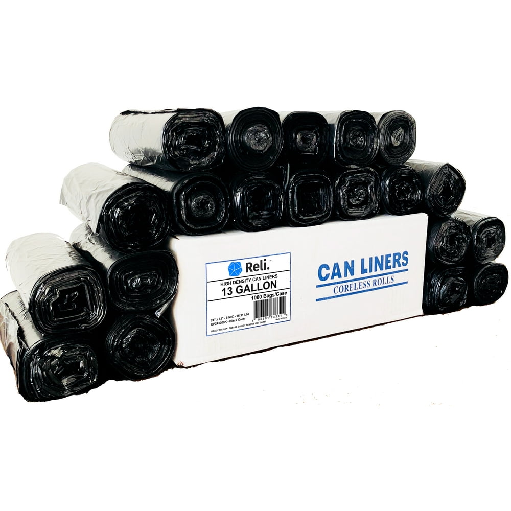 Reli. 13 Gallon Trash Bags, Black (1000 Count Bulk) Black Tall Kitchen