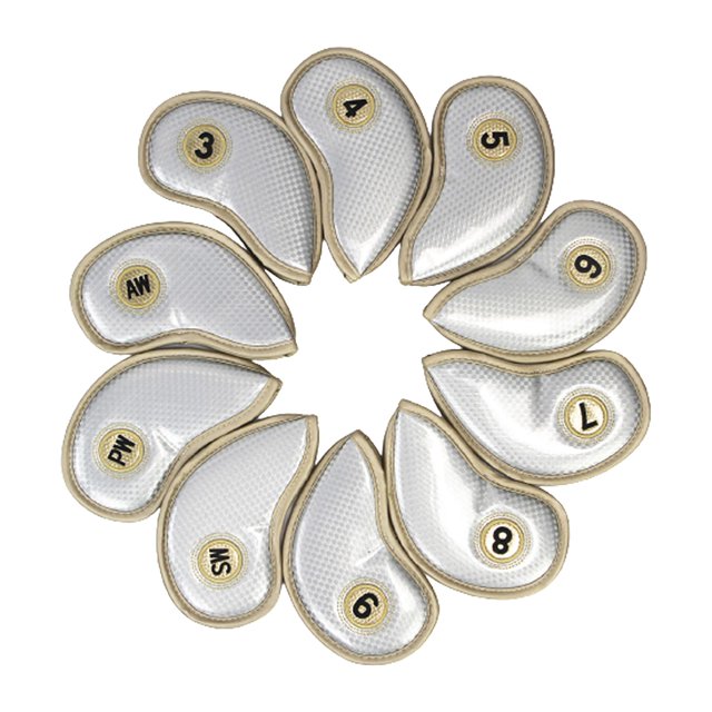 Cubierta de cabeza de golf Kusrkot PU Cuero bordado 10 piezas 1 juego Protector Plata