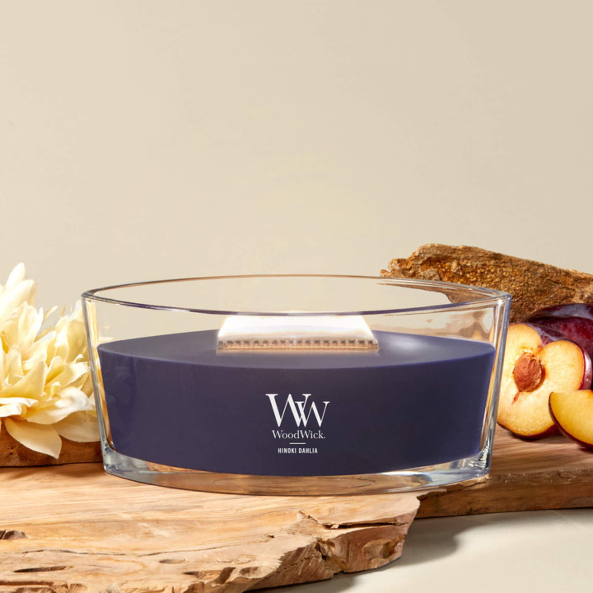 WoodWick Hinoki Dahlia Scented Ellipse Candle, Crackles as it Burns, Up to 50 hrs burn time, Great for Gifting, 16oz
