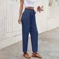 thumbnail image 6 of Women Drawstring Linen Pants, Lightweight Capris Lace Pants with Summer Casual Beach Elastic Waist Trousers with Pockets Drawstring Workout Pants Navy M, 6 of 8