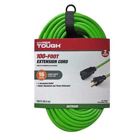 Hyper Tough 100FT 16/3 Extension Cord Hi-Vis Green For Outdoor use