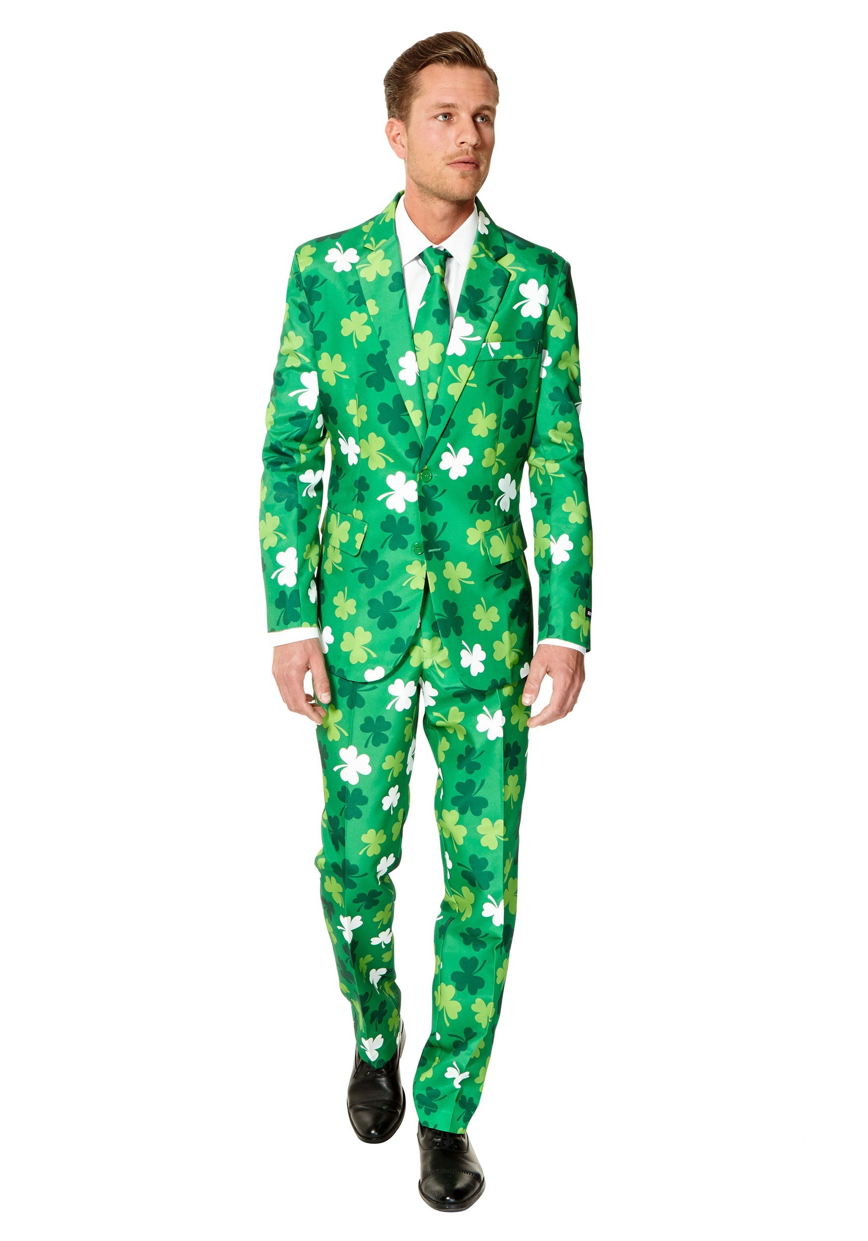 Large Suitmeister Mens St Patricks Day Clovers Party Suit and Tie