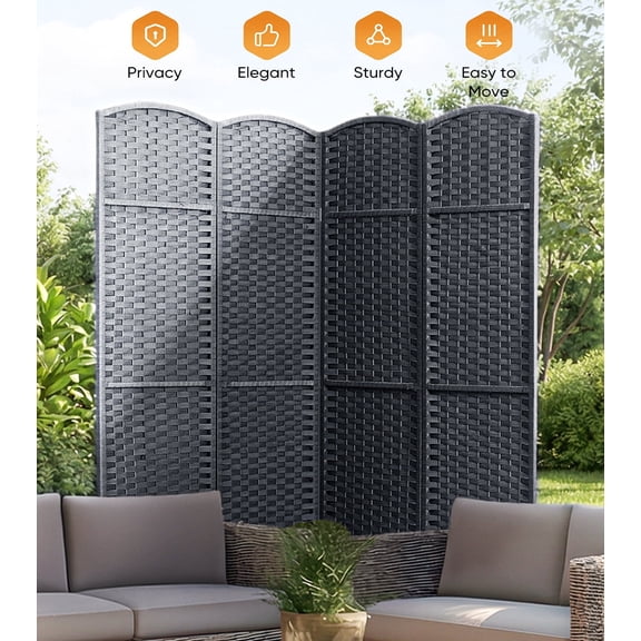 Jostyle 4 Panel All-Weather Room Divider Privacy Screen, Durable Folding Partition with Sturdy Pine Frame & Premium UV-Resistant Polypropylene Slate Gray, Waterproof Windproof Indoor Outdoor Use