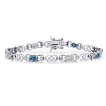Gem Stone King 925 Sterling Silver Persian Blue Moissanite and Lab Grown Diamond Bracelet for Women | 3.81 Cttw | Gemstone Birthstone | Oval 6X4MM | Length 7.25 inches