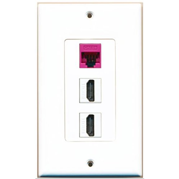 RiteAV - 2 Port HDMI 1 Cat5e Ethernet Pink Wall Plate Decorative