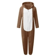 SwiftWear Christmas Matching Family Pajamas Set Festive Onesie with Animal Ears Hood, Xmas Theme Fleece Loungewear Pjs for Home Celebration (Coffee)