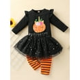 thumbnail image 3 of WIBACKER Toddler Girls Clothes 9M-4T Baby Girl Outfits Fall Winter Ruffles Long Sleeve Top+Pants+Skirts 3Pcs Halloween Pumpkin Clothing, 3 of 10