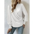 thumbnail image 4 of Women'S Elegant V-Neck with Lantern Sleeves Temperament Commuting Solid Color Shirt Top White L, 4 of 6