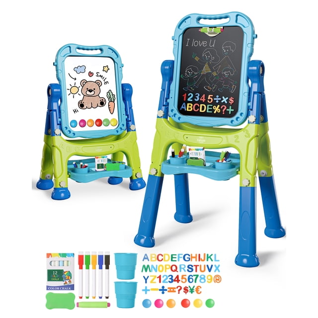 OROLIVING Art Easel Drawing Board for Kids, 4 in 1 Double Sided Kids Art Easel Drawing Board with Painting Accessories - Blue Purple