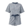 thumbnail image 6 of LEKWK Workout Sets for Women Striped 2 Piece Matching Set Athletic Short Sleeve and Drawstring Shorts Preppy Running Gym Sports Activewear, 6 of 6