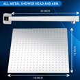 thumbnail image 4 of Voolan All Metal Shower Head with Extension Arm, Stainless Steel Waterfall Rainfall Showerheads, High Flow Bathroom Square Rain Shower Head (16‘‘ Shower Head with 20‘‘ Shower Arm, Chrome), 4 of 6