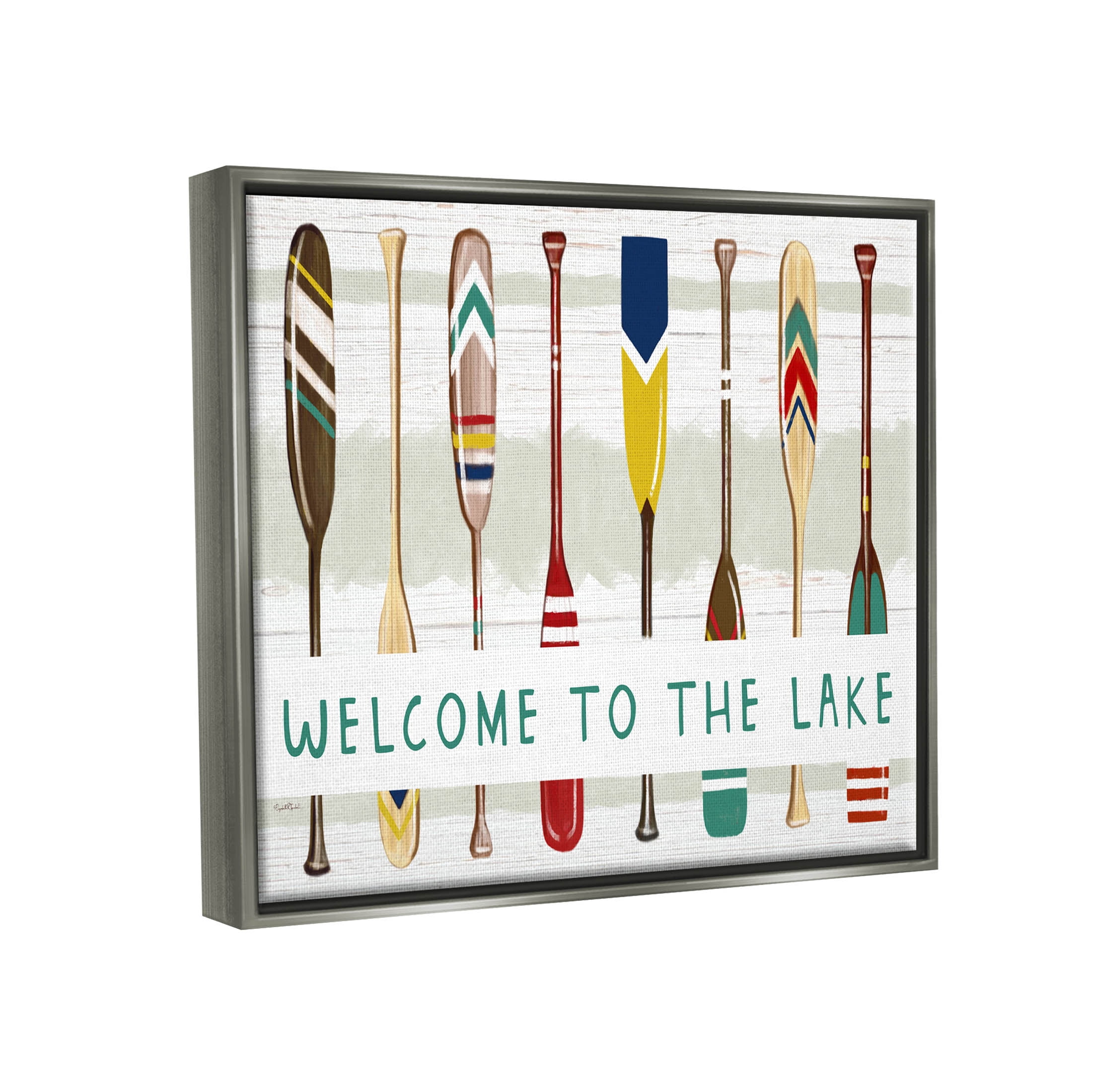 Stupell Industries Lake House Welcome Boat Paddles Graphic Art Luster Gray Floating Framed Canvas Print Wall Art, Design by Elizabeth Tyndall