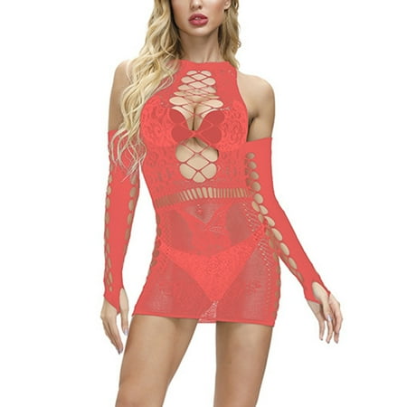 

Huachen Ladies Sexy Lingerie Multicolor Lace Hollow Out Bag Hip Big Elastic Mesh Suit