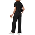 thumbnail image 4 of Fantaslook Two Piece Lounge Sets for Women Vacation Travel Outfits Dressy Casual V Neck Short Sleeve Tops Wide Leg Pants Fashion Outfits, 4 of 9