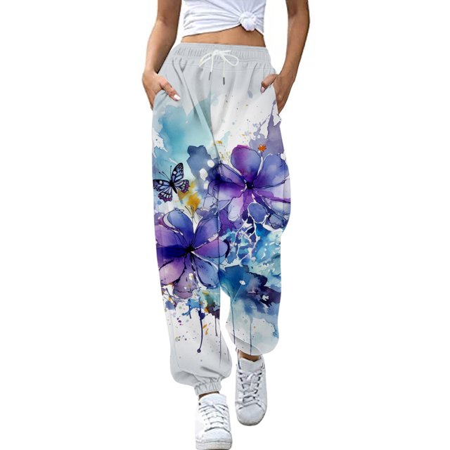 Gibobby Pantalones deportivos térmicos para mujer Mujeres Casual Impreso Cintura Cordón Cintura Elástica Pantalones De Chándal Bolsillo Pantalones De Chándal(Morado,G)