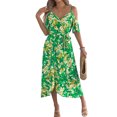 thumbnail image 2 of Maxi Dresses for Women 2025 Summer Boho Cold Shoulder Suspender V Neck Dress Casual Split Thigh Flowy Long Dress Green S, 2 of 9