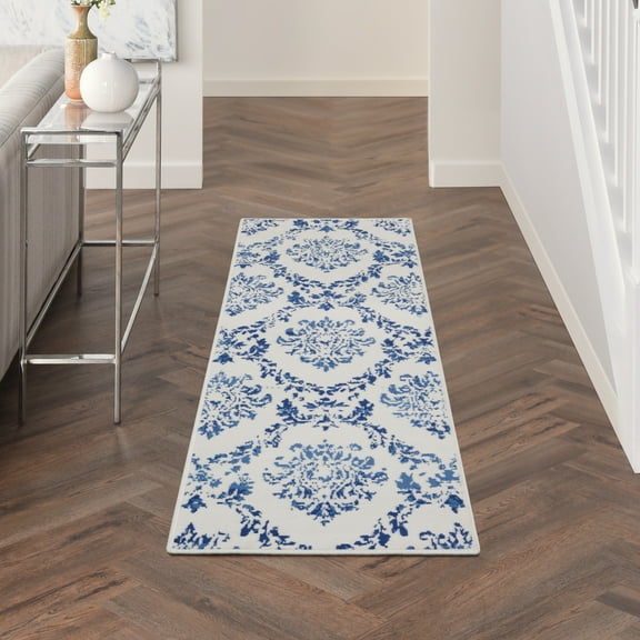 Nourison Whimsicle Botanical Farmhouse Ivory Navy 2' x 8' Area Rug, (8' Runner)