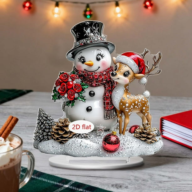Adorno Navideño Acrílico de 7.8 Pulgadas para Escritorio | Forma de Árbol 2D con Soporte y Base | Decoración Navideña Duradera para El Hogar, La Oficina y La Temporada