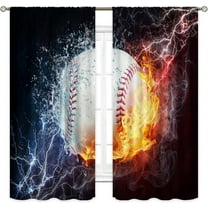 Baseball Curtains Sports Theme for Men 42W x 63L Inch Rod Pocket Ball in Fire Water Flame Lightening Boys Kids Bedroom Decor Art Printed Living Room Window Drapes Treatment Fabric 2 Panels