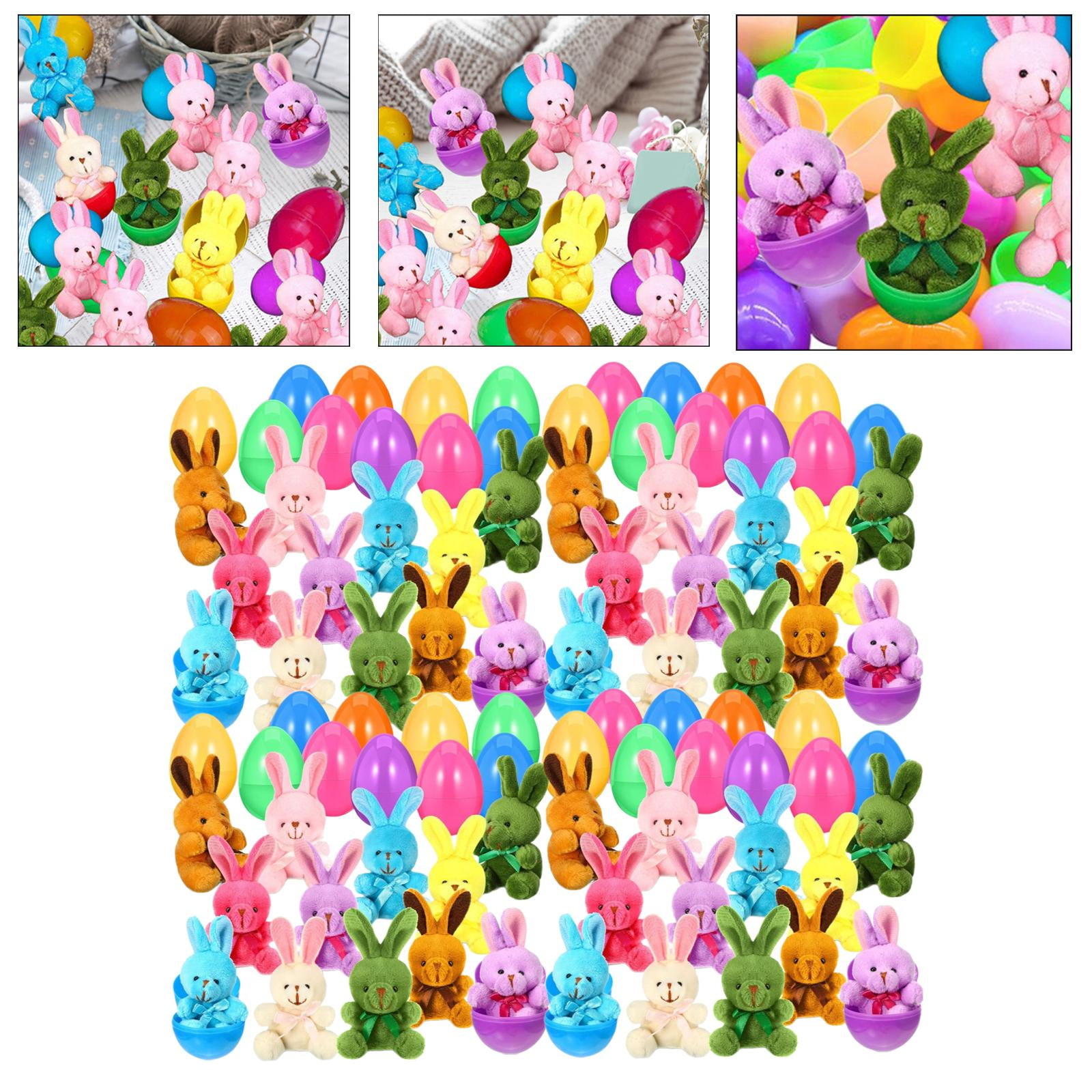Tachiuwa Prefilled Easter Eggs with Bunny Toys Basket Fillers Doll Gift Easter Eggs Filled with Bunny Toys for Classroom Rewards 48Pcs
