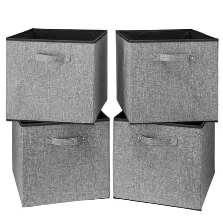 

i BKGOO Foldable Fabric Storage Cube Bins with Cotton Rope Handle Set of 4 Collapsible Resistant Ba