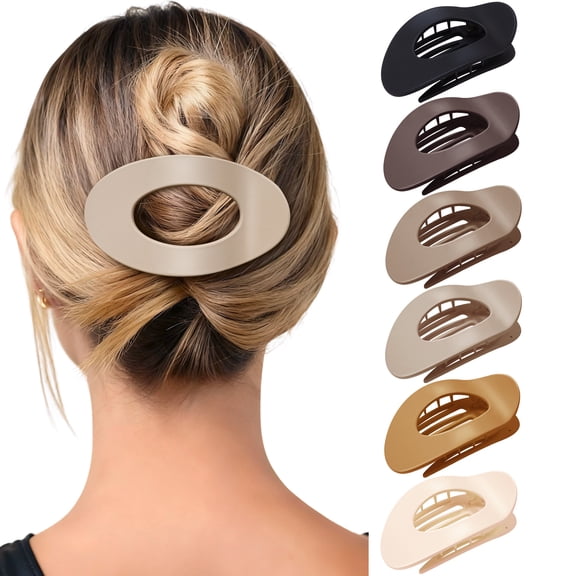 AWAYTR 6 Pack Matte Flat Hair Claw Clips, Large Oval French Clips, No Slip Strong Grip for Yoga, Daily & All Hair Types