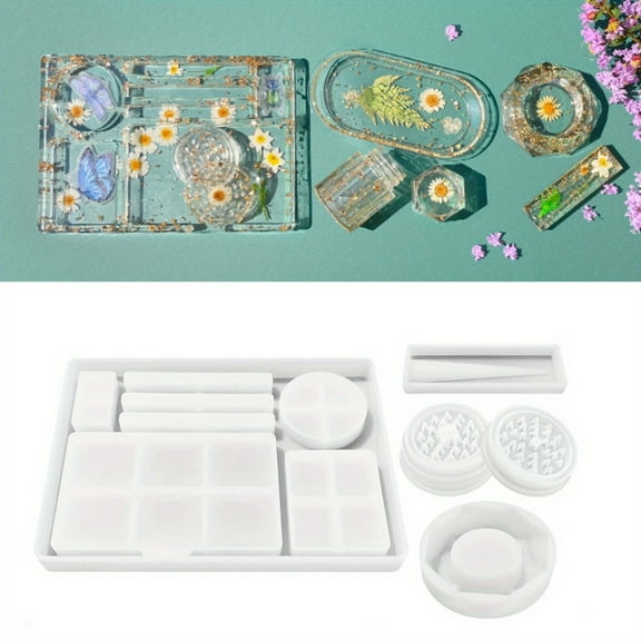 5 PCS Resin Molds Silicone Molds for Epoxy Resin with Large Rolling Tray Mold and Grinder Mold for Grind and Storage DIY Resin Casting