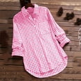 thumbnail image 4 of Plaid Collared Long Sleeve Button Down Shirt for Women Comfortable Linen Blend Casual Tops, 4 of 6