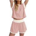 thumbnail image 2 of Timdgard Travel Outfits for Women 2 Piece Cap Sleeve Crewneck Tops Loose Shorts Striped Lounge Sets, 2 of 5