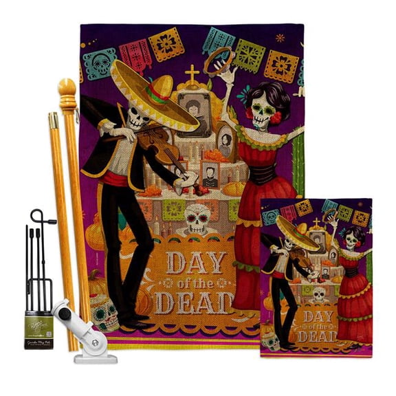 Breeze Decor FK120260-DB La Baile de Los Muertos Falltime Day of Diad 28 x 40 in. Double-Sided Decorative Vertical House Flags Kit for Decoration Banner Garden Yard Gift