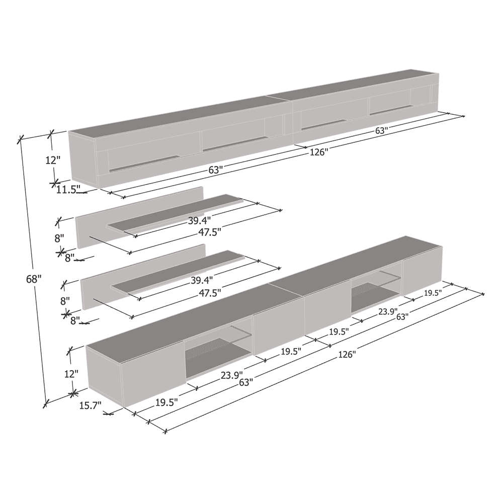 Fly I2 33TV Wall Mounted Floating Modern Entertainment Center
