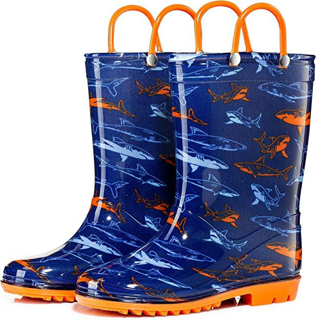 Puddle Play Waterproof Black And Green Dinosaurs PVC Rain Boots Easy-On Handles - Size 11 Little Kid