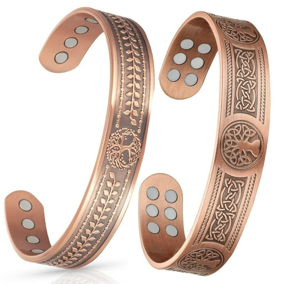 Wollet Copper Magnetic Bracelet for Men Women, Tree of Life, 18X Magnets, Cuff Copper Jewelry Set