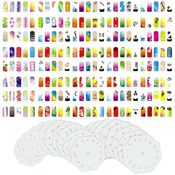 Custom Body Art Airbrush Nail Stencils -Design Series Set # 16 includes 20 Individual Nail Templates with 15 Designs