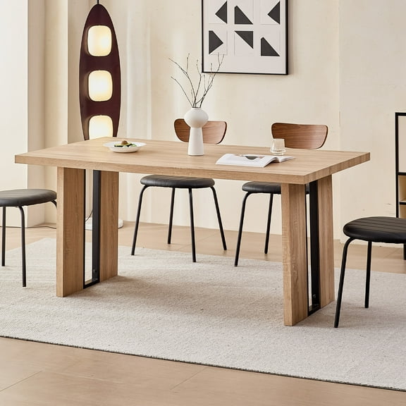 63 inch Dining Table for 4 6, Rectangular Farmhouse Kitchen Table, Wooden Furniture with Heavy Duty Legs for Home Dinner Room Office, Natural