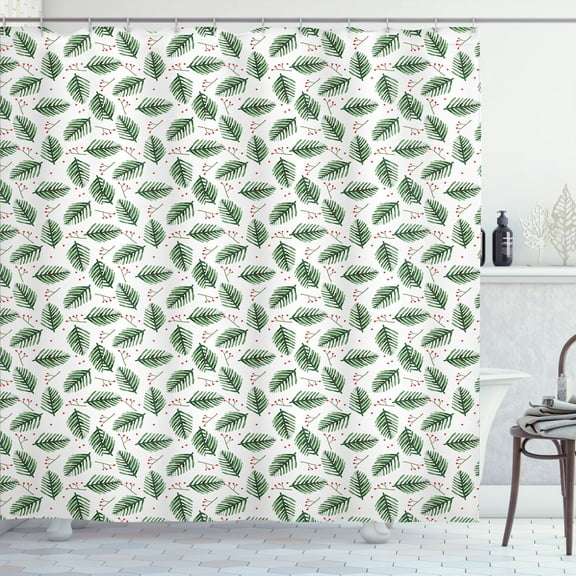 Ambesonne Christmas Tree Shower Curtain, Branches Pattern, 69"Wx75"L, Hunter Green and White