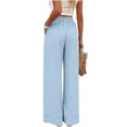 thumbnail image 7 of Cagogo Women Wide Leg Pants Cotton Linen Elastic Waist Casual Loose Long Trousers with Pockets Travel Lounge Solid Beach Clothes, Light Blue XL, 7 of 7