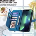 thumbnail image 2 of Designed for iPhone 12 Case Wallet,iPhone 12 Pro Case for Women,Embossed PU Leather Protective Cover Magnetic Wrist Strap Zipper Card Holder Flip Phone Case for iPhone 12 /iPhone 12 Pro (Blue), 2 of 14