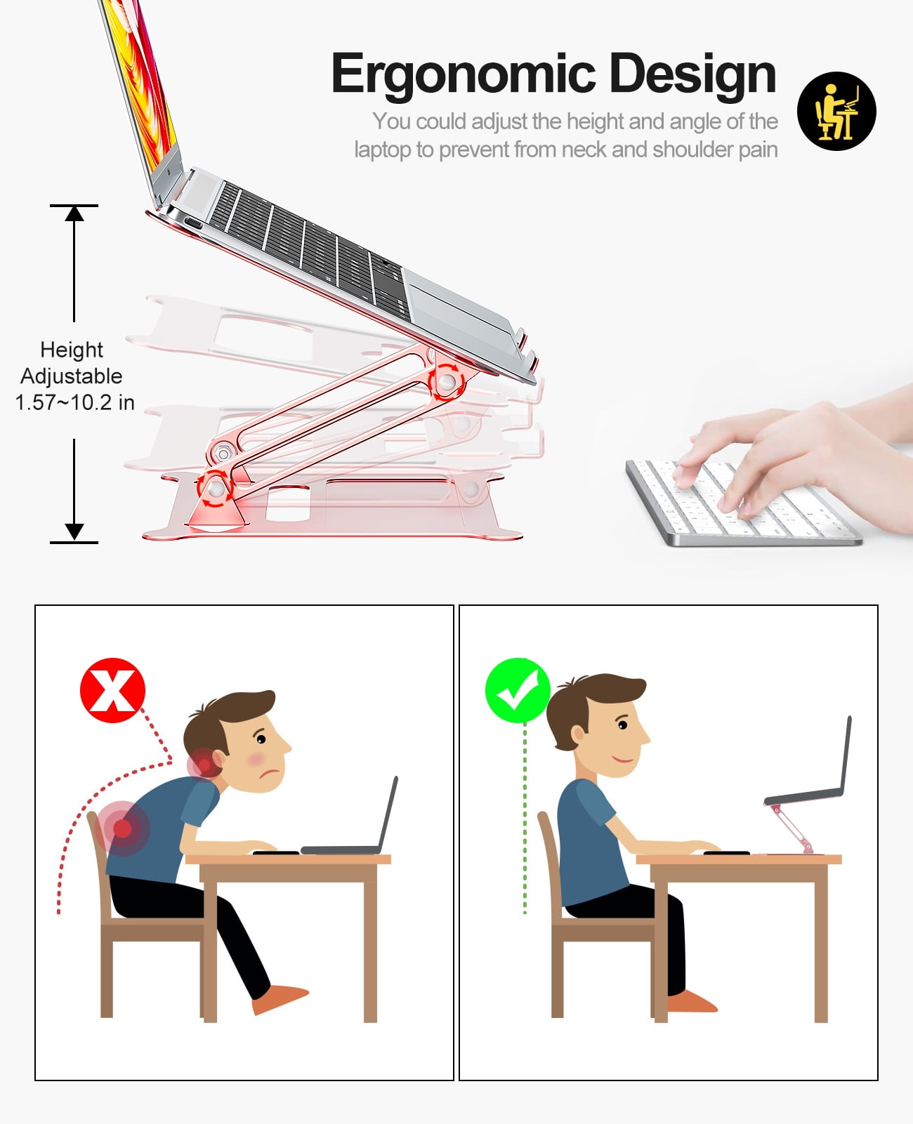 Urmust Ergonomic Adjustable Laptop Stand, Aluminum, Up to 15.6", Black