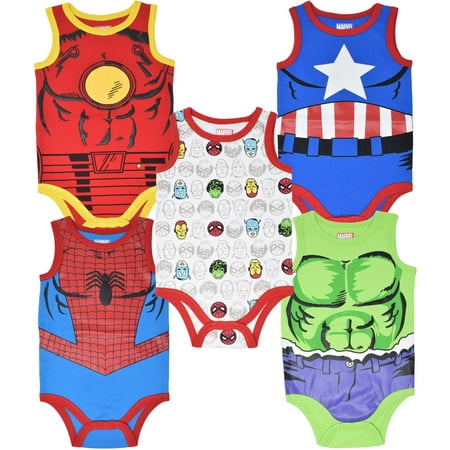 

Marvel Avengers Captain America Iron Man Hulk Spider-Man Infant Baby Boys 5 Pack Bodysuits Multicolor 24 Months