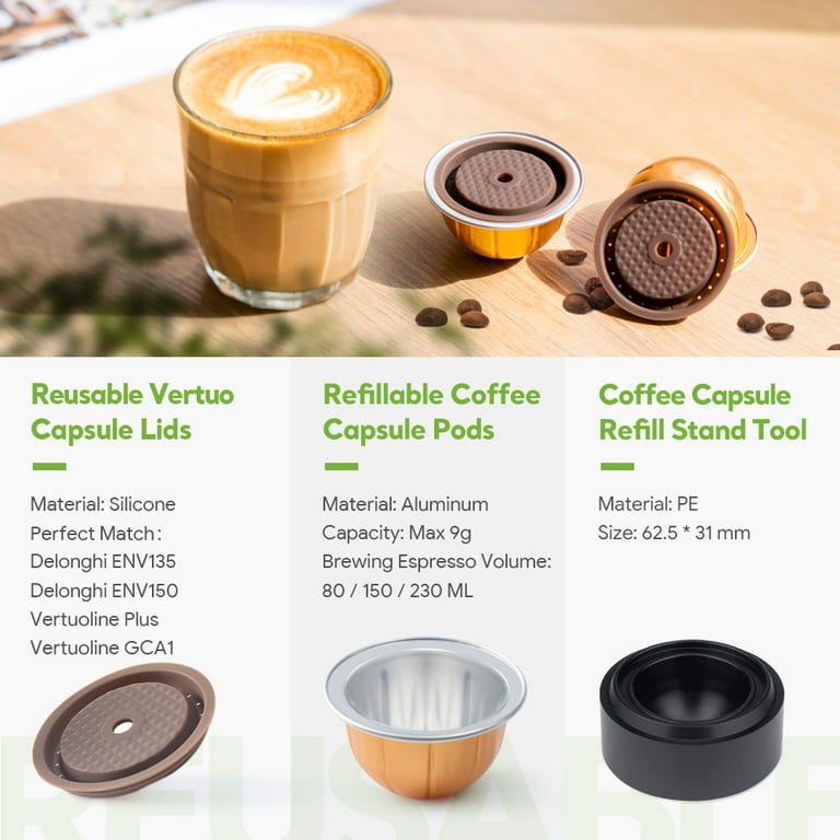Reusable Vertuoline Capsule Disc Coffee Capsule Refill Stand Tool For Nespresso Vertuo Pods 5 Pcs EMPTY Aluminum Refillable VERTUOLINE Pods 230ml