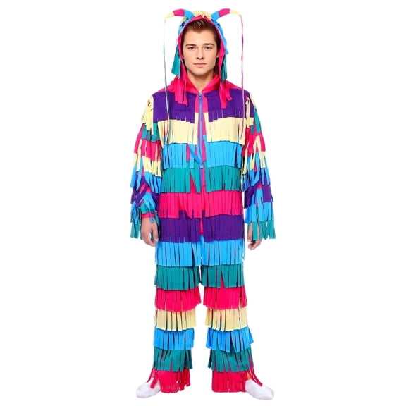 Alaiyaky Adult Pinata Costume Multicolored Jumpsuits for Halloween Unisex Costume Hooded Jumpsuits Funny Fiesta Outfits
