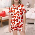 thumbnail image 2 of Girls' Bow Knot Printed Pajamas Short Sleeved Button Top Shorts Home Pajamas Set Clothes, 2 of 5