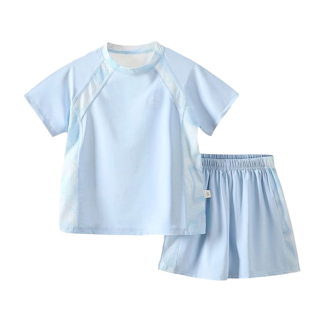 LIJCC Girls Boys Sweatsuit Outfit Quick Drying Mesh Breathable Solid Color Short Sleeved T Shirt and Shorts Two Piece Set