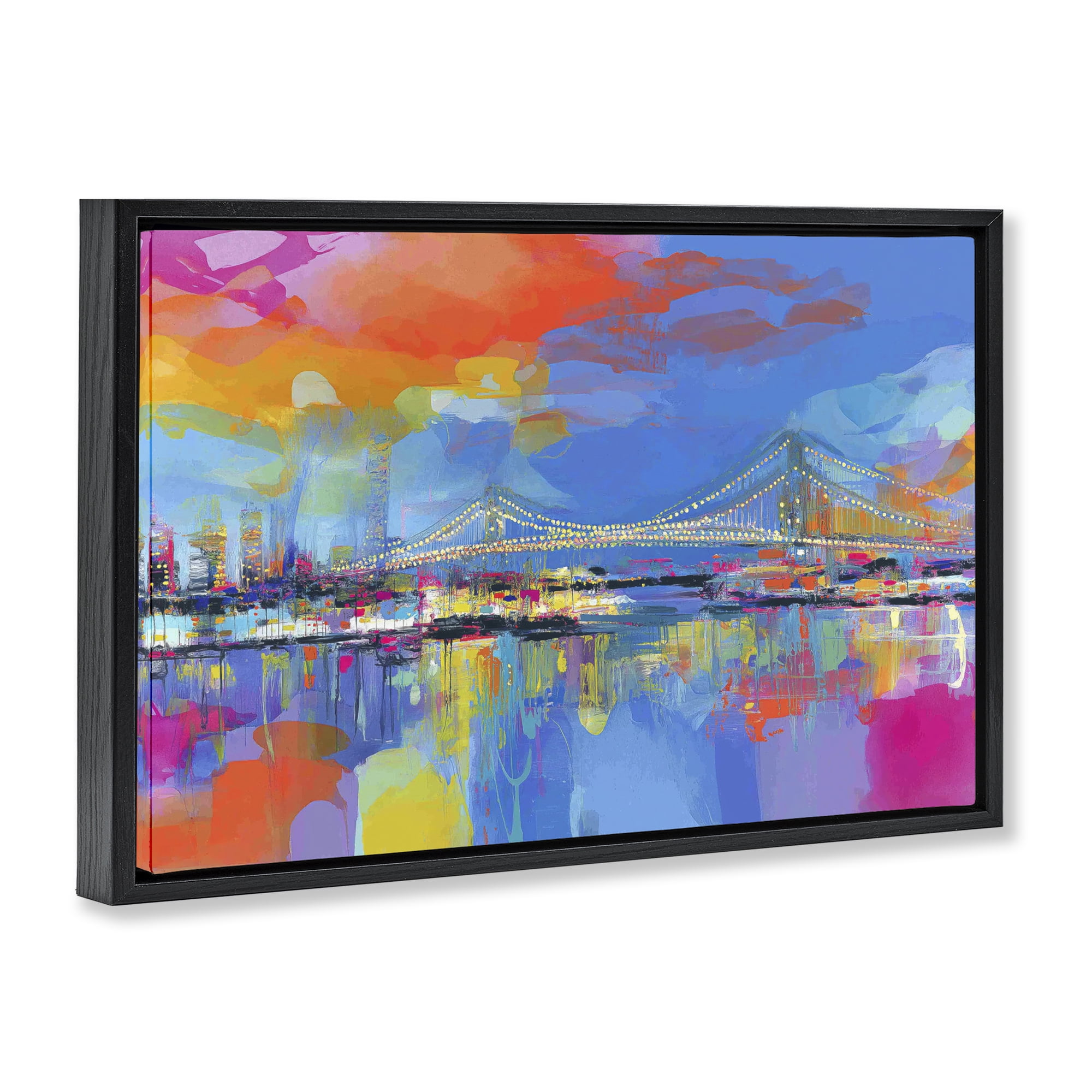 Stupell Industries Bay Bridge Aglow at Sunrise Black Framed Floater Canvas Wall Art, design by Chromatic Storm Studio